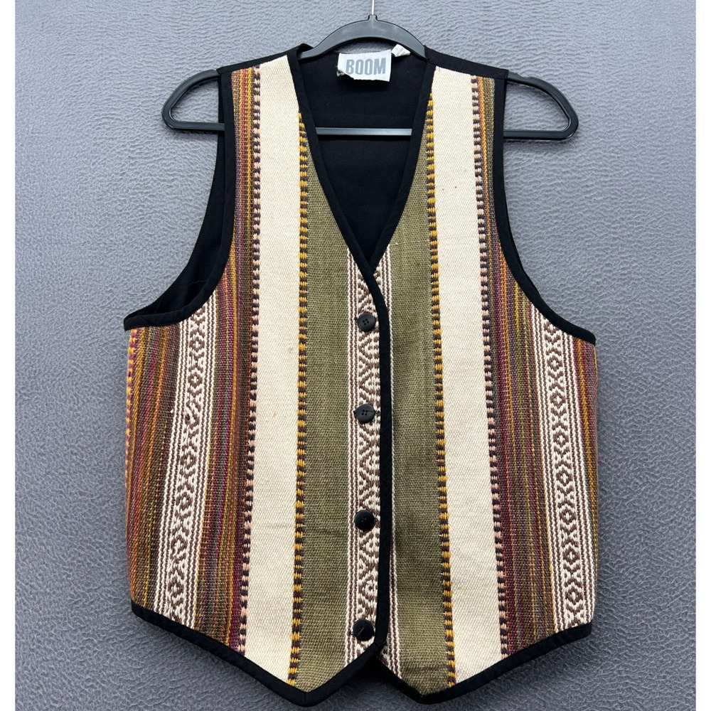 VTG BOOM Southwestern Woven Cotton Vest Mens Medium Multicolor Serape Rhasta